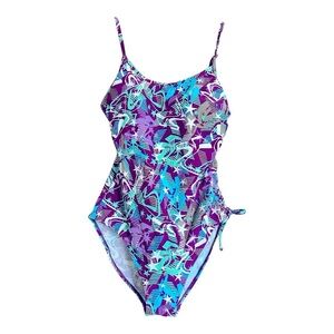 On the Beach Women’s Purple and Blue Floral Swimsuit, Sz 14
